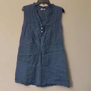 Alessia Pacini Linen Dress Womens L Ruffle V Neck Blue Beach Boho Cottage